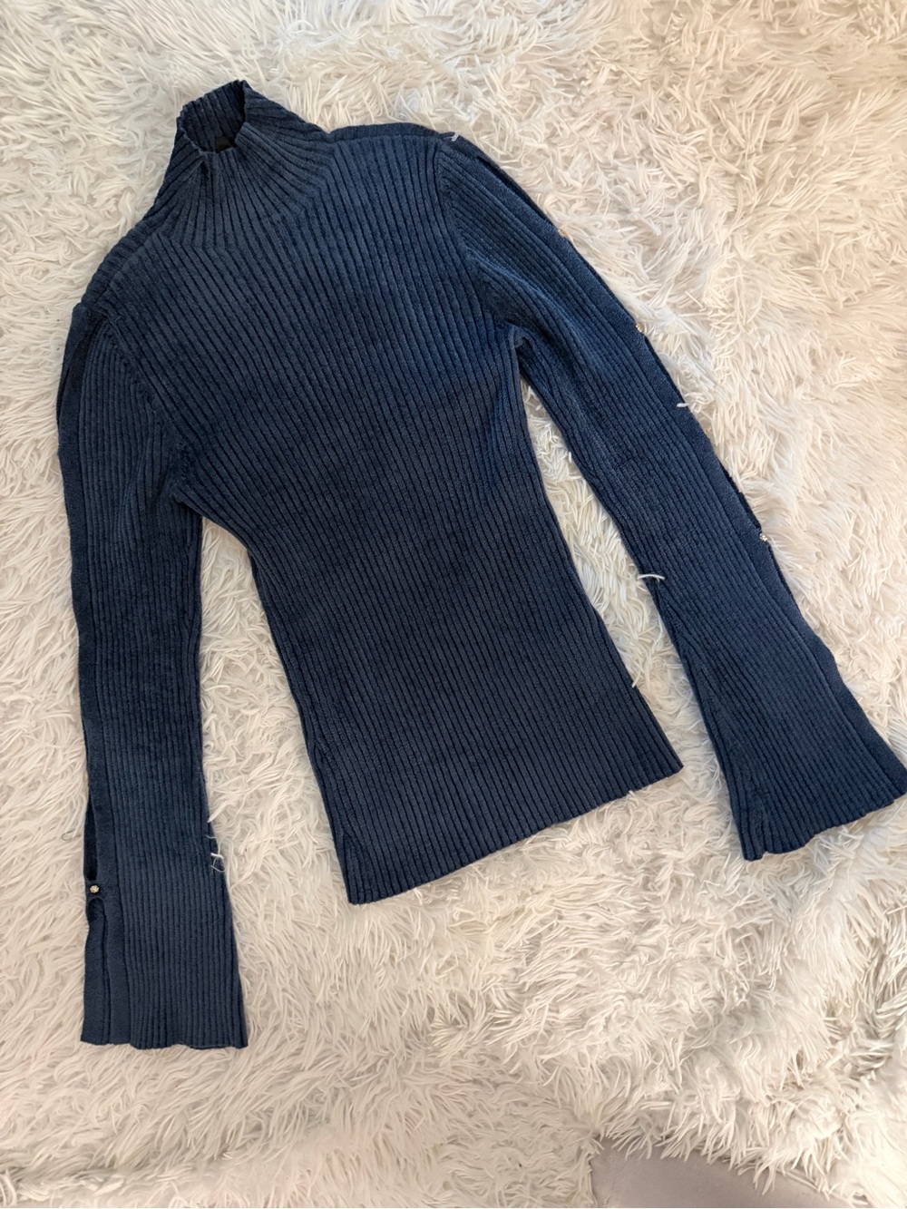 White House Black Market Navy Chenille Ribbed Mock Neck Sweater M